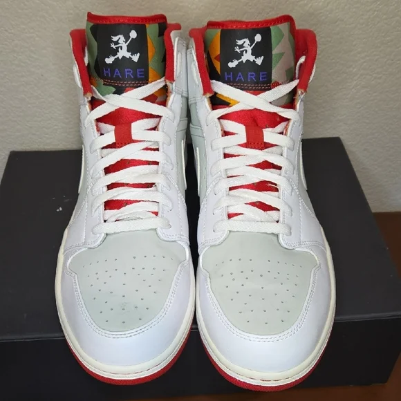 Men's Size 15 Jordan 1 Mid Hare 2015 White and Red Sneakers - Picture 10 of 13